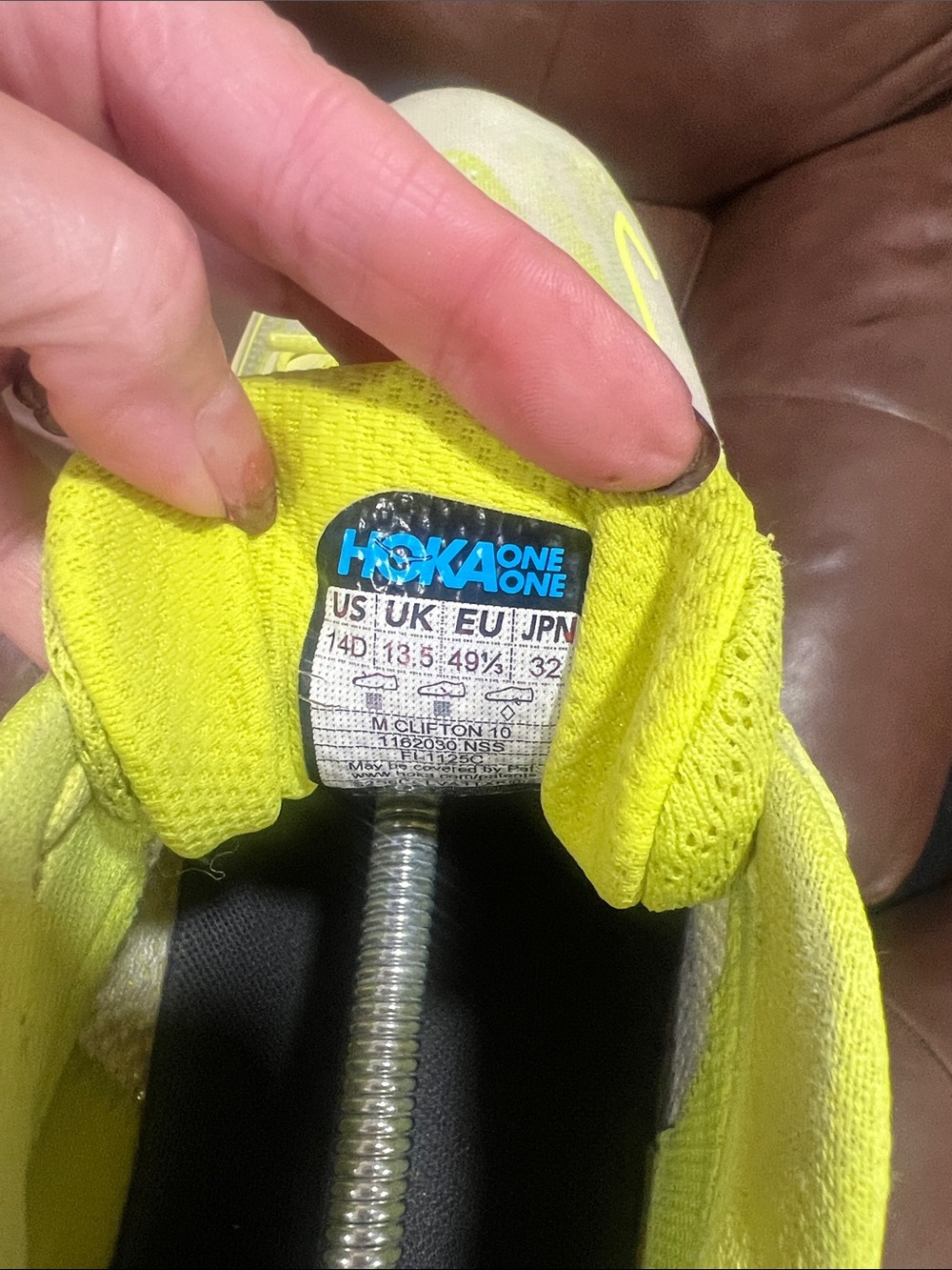 Hoka Clifton 10 Neon Yellow and Cream Road Running Shoes Size 14D - Picture 2 of 12